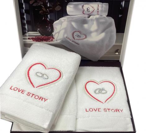 Комплект махровых полотенец 50x100-2 шт. Maison D'or "LOVE STORY", бело-красный