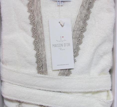 Халат женский махровый с вышивкой Maison D'or "SIDNEY" (кремовый), XL(50)-XXL(52)