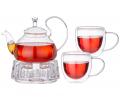 Чайник заварочный на подставке для подогрева "AGNESS" 887-260, 600 мл и 2 кружки 250 мл