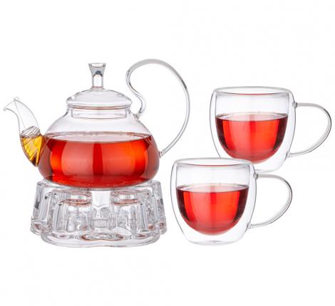 Чайник заварочный на подставке для подогрева "AGNESS" 887-260, 600 мл и 2 кружки 250 мл