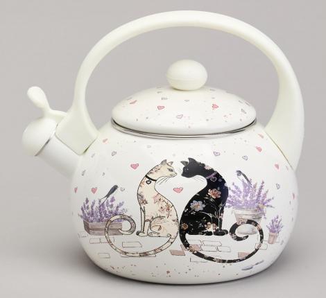 Чайник эмалированный со свистком "LAVANDER CATS", 2,2 Л