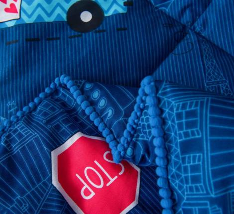 Постельное белье с одеялом детское "Sofi de Marko" Трафик (синий) Сатин, 1,5 спальный