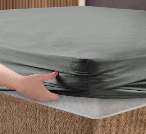 Простынь сатин "DO&CO" на резинке 180х200+30 см SOFT, зелёный