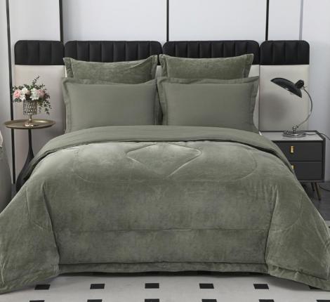Постельное белье с одеялом "Sofi de Marko" Энрике (хаки) Велюр, 1,5 спальный