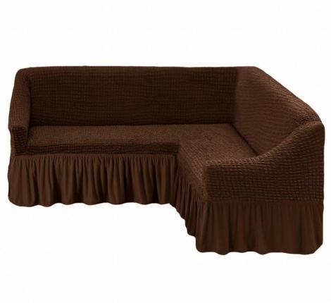 Чехол для мягкой мебели "KARTEKS" с оборкой на угловой диван с полочкой (правый), 201 Шоколадный