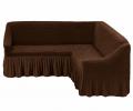 Чехол для мягкой мебели "KARTEKS" с оборкой на угловой диван с полочкой (правый), 201 Шоколадный