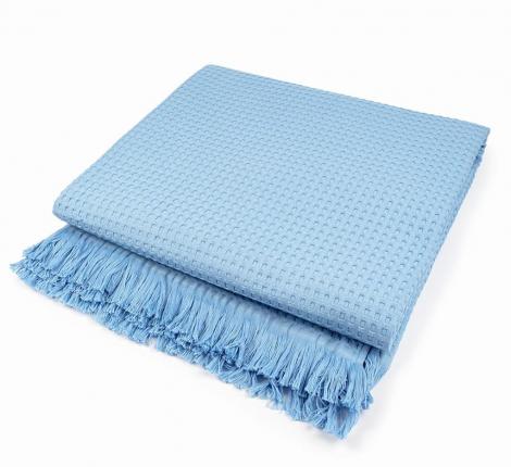 Покрывало вафельное с бахромой  Valtery 200х220, голубой