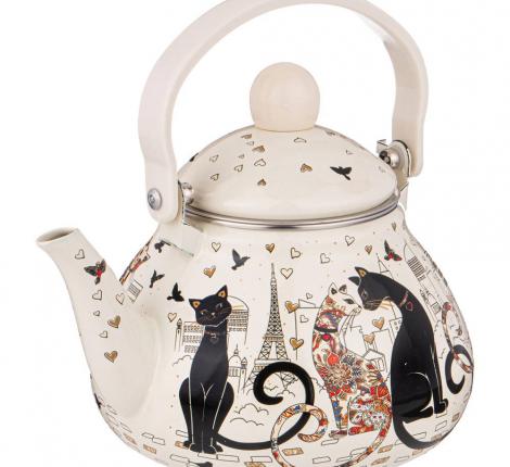 Чайник эмалированный со съёмным фильтром "ПАРИЖСКИЕ КОТЫ", 1,3 л