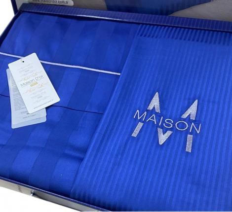 Постельное бельё "Maison D'or" ELEGANCE Страйп-сатин Евро, синий/серый