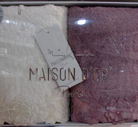 Набор полотенец 50x100-2шт. Maison D'or &quot;LAURETTA&quot;, кремовый/фиолетовый