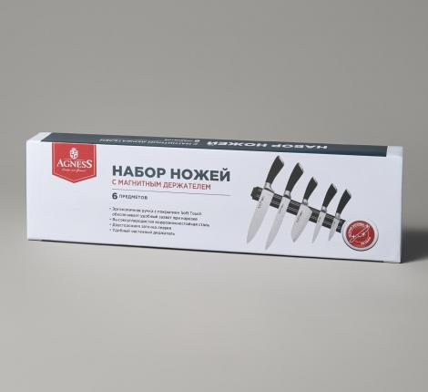 Набор кухонных ножей "AGNESS" с магнитным держателем 911-041, 6 предметов