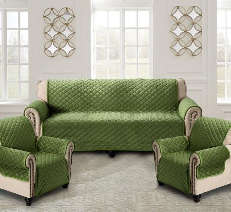 Комплект накидок &quot;Karteks&quot; на диван 180х210 и два кресла 180х70 с подлокотниками 50х70(6шт) Ромбы, зелёный