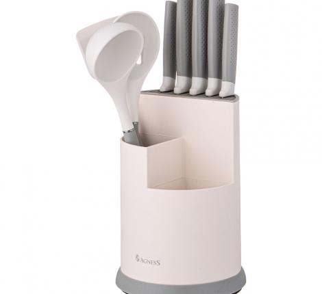 Набор кухонных ножей (5 шт.) и приборов "AGNESS" 671-211, 9 предметов (серый)