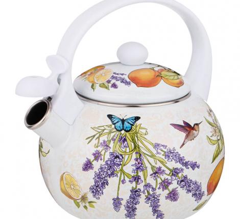 Чайник эмалированный со свистком "ПРОВАНС ЛИМОНЫ", 2,2 л