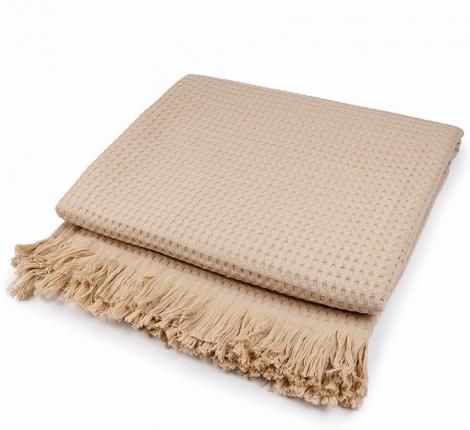 Покрывало вафельное с бахромой Valtery 200х220, бежевый