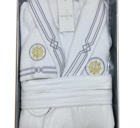 Халат мужской махровый Maison D'or "ELEGANZE MARINE" белый, 5XL(58)/6XL(60)