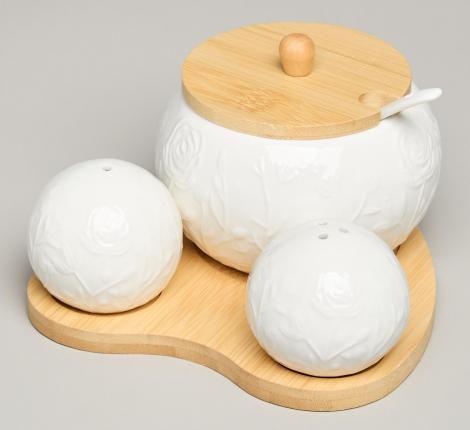 Набор для специй "MEADOW", 3 предмета, на деревянной подставке 15,5*15,5*10 см