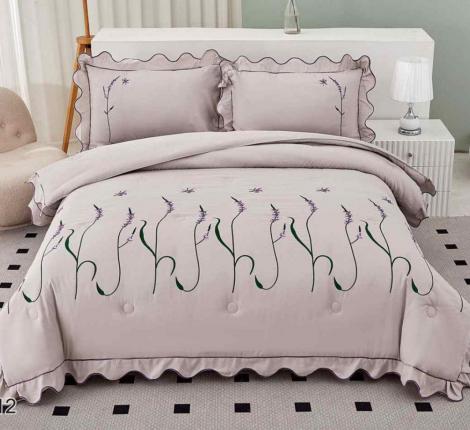 Постельное белье EFOR "COTTONI" с вышивкой "стебель" сиреневый, Евро