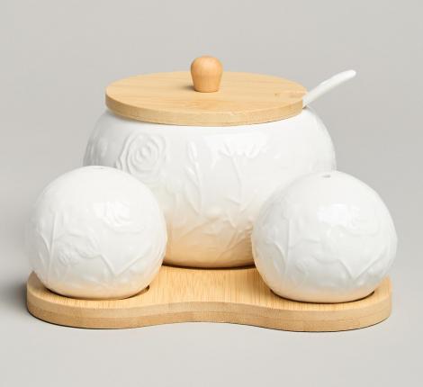 Набор для специй "MEADOW", 3 предмета, на деревянной подставке 15,5*15,5*10 см