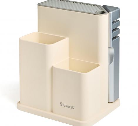 Набор кухонных ножей (5 шт.) и приборов "AGNESS", 11 предметов (белый/серый)