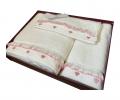 Комплект махровых полотенец 30x50-50x100-85x150 Maison D'or "RUFFLE LOVE", кремовый/розовый