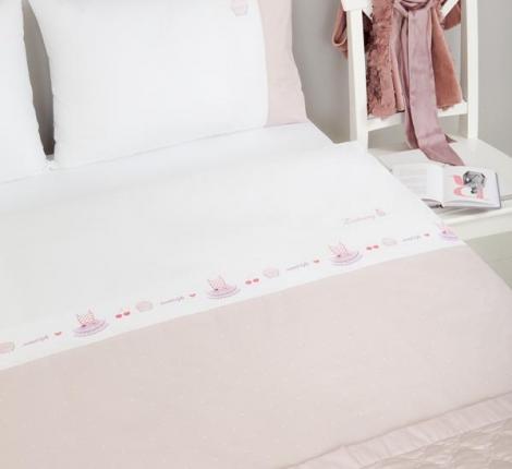 Постельное бельё (на резинке) Luxberry &quot;SWEET LIFE&quot; Перкаль 1,5 спальный, белый/жемчужно-розовый