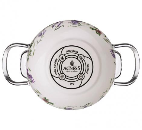 Кастрюля эмалированная со стеклянной крышкой "FLOWER STORY", 3,8 л