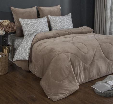 Постельное белье с одеялом "Kazanov.A." Остин (бежевый платина) Велюр/Egypt Cotton, Евро