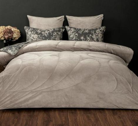 Постельное белье с одеялом "Kazanov.A." Эльба (бежевый графит) Велюр/Egypt Cotton, Семейный