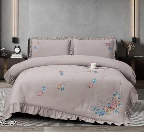 Постельное бельё с одеялом EFOR COTTONI с вышивкой "цветная роза" (сиреневый), Евро
