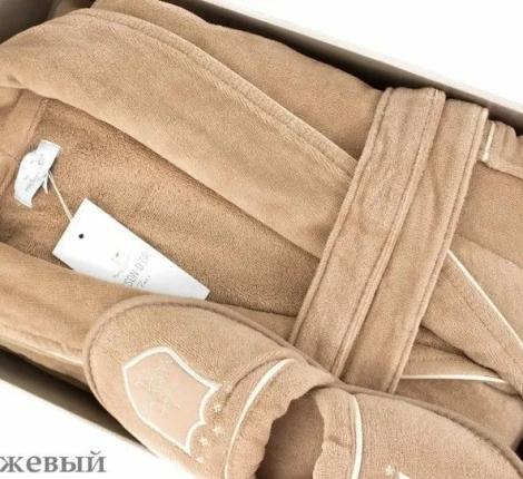 Халат мужской велюровый Maison D'or "BOSWELL" бежевый, XL(50)/2XL(52)