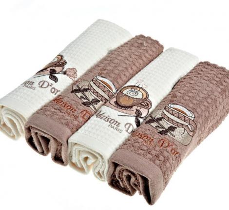 Комплект кухонных полотенец Maison D'or "MOSAIC" 40х60-4шт, крем/коричневый