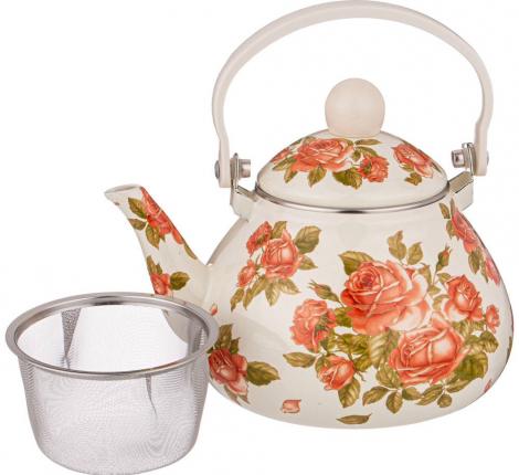 Чайник эмалированный со съёмным фильтром "КОРЕЙСКАЯ РОЗА", 1,3 л