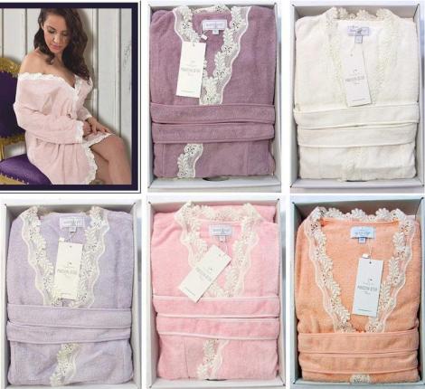 Халат женский махровый Maison D'or "MARVEL" фиолетовый, XS(42)-S(44)