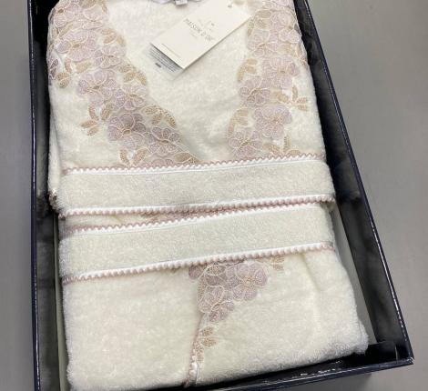 Халат женский махровый с тапочками Maison D'or "CORALIE" (кремовый/бежевый), M(46)/L(48)