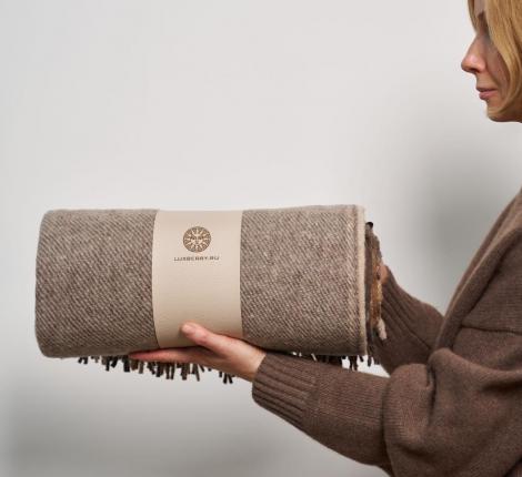 Плед "WOOLEN" (шерсть 100%) 150х200, бежево-коричневый