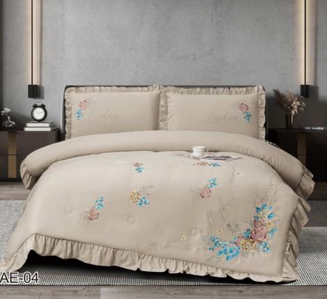 Постельное бельё с одеялом EFOR COTTONI с вышивкой "цветная роза" (капучино), Евро