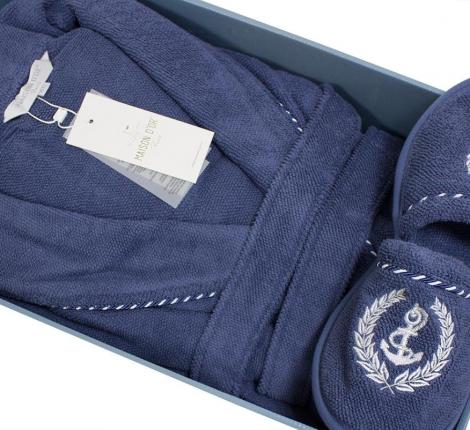 Халат мужской махровый с капюшоном Maison D'or "MICHEL SAILING" голубой, M(46)/L(48)