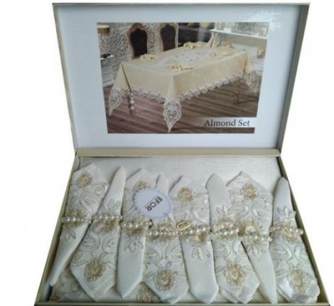 Скатерть EFOR "ALMOND SET" 160х220 с салфетками 8 шт., кркмовый