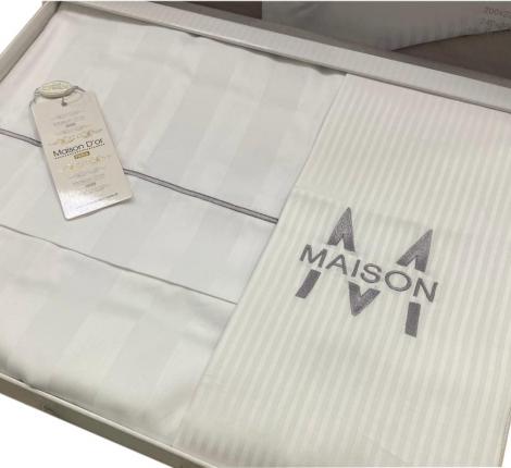 Постельное бельё "Maison D'or" ELEGANCE Страйп-сатин Евро, бежевый/серый