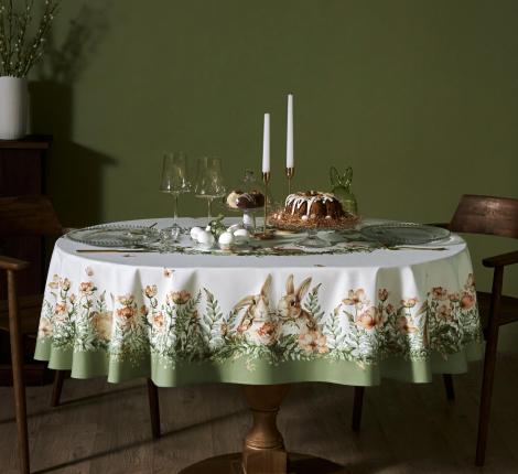 Скатерть овальная с пропиткой "SENSE" 140х180 см, зелёный