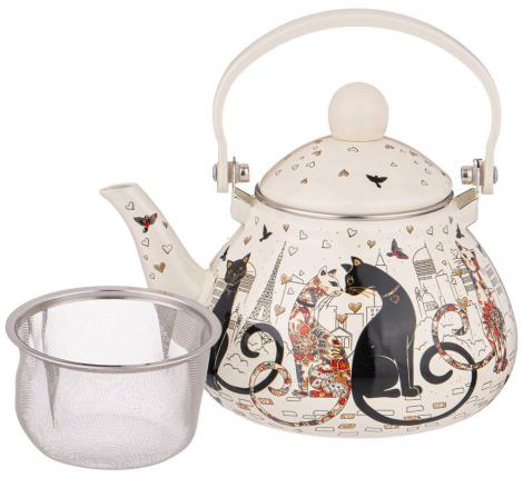 Чайник эмалированный со съёмным фильтром "ПАРИЖСКИЕ КОТЫ", 1,3 л