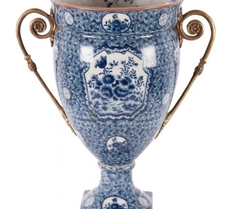 Ваза "G&C" (бело-синий) фарфор&бронза, высота 34 см