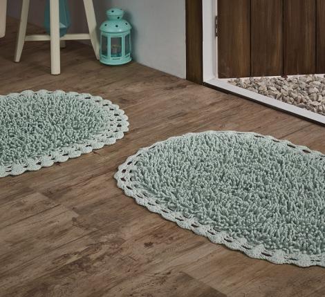 Набор ковриков для ванной &quot;MODALIN&quot; кружевной  с люрексом DUAL 50x80 + 45x60 см 1/2, Светло-зеленый