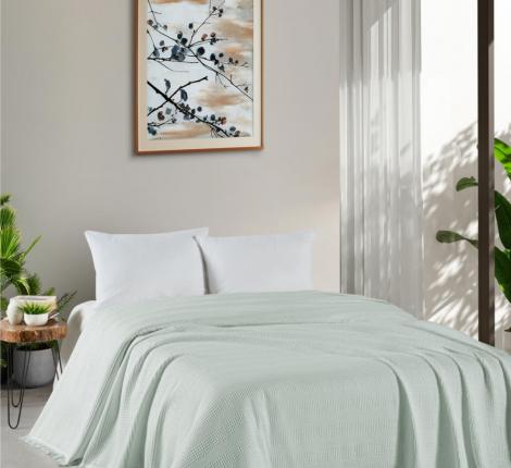 Покрывало вафельное с гипюром "DO&CO" 160x220 PETEK, зелёный