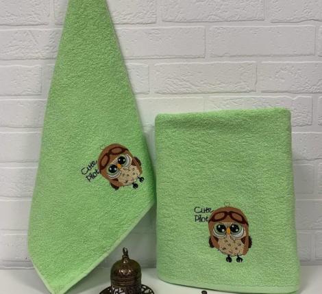 Набор махровых полотенец &quot;СОВА&quot; ( 50х90+70х140), салатовый