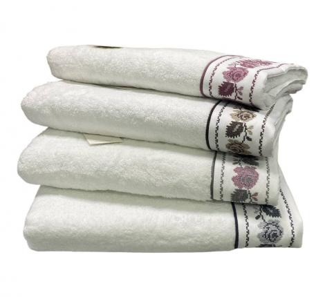 Полотенце махровое Maison D'or "ROSANNA" 85х150, белый/фиолетовый