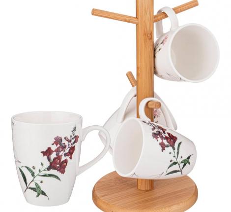 Набор кружек 4 шт. на деревянной подставке "MEADOW", 380 мл