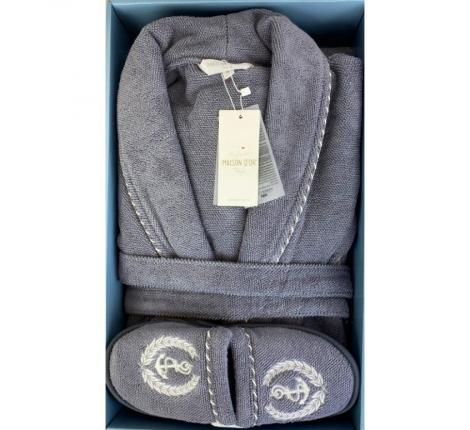 Халат мужской махровый с капюшоном Maison D'or "MICHEL SAILING" серый, M(46)/L(48)