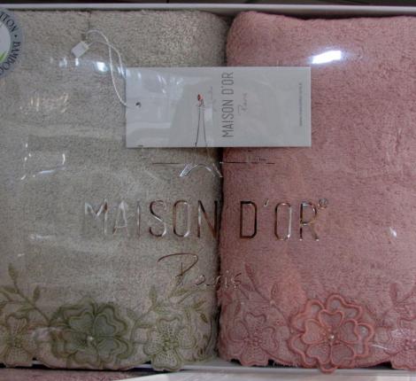 Набор полотенец 50x100-2шт. Maison D'or &quot;LAURETTA&quot;, бежевый/грязно-розовый